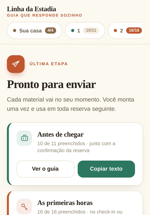 Tela de envio com os quatro materiais e o botão de copiar texto